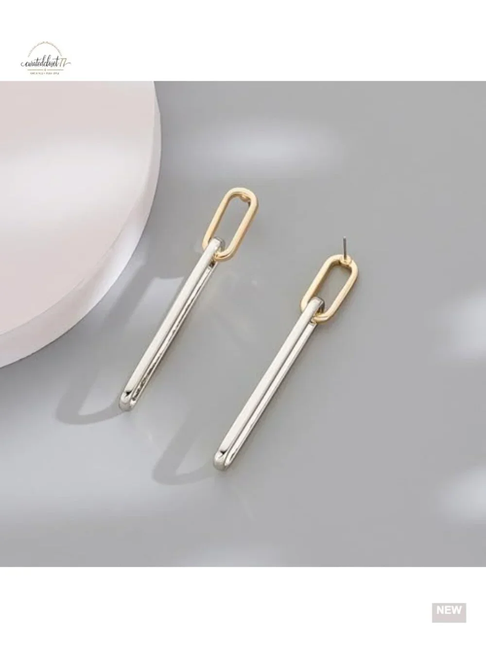 Geometric Link Dangle Earrings with Lever Back - Hypoallergenic Brass